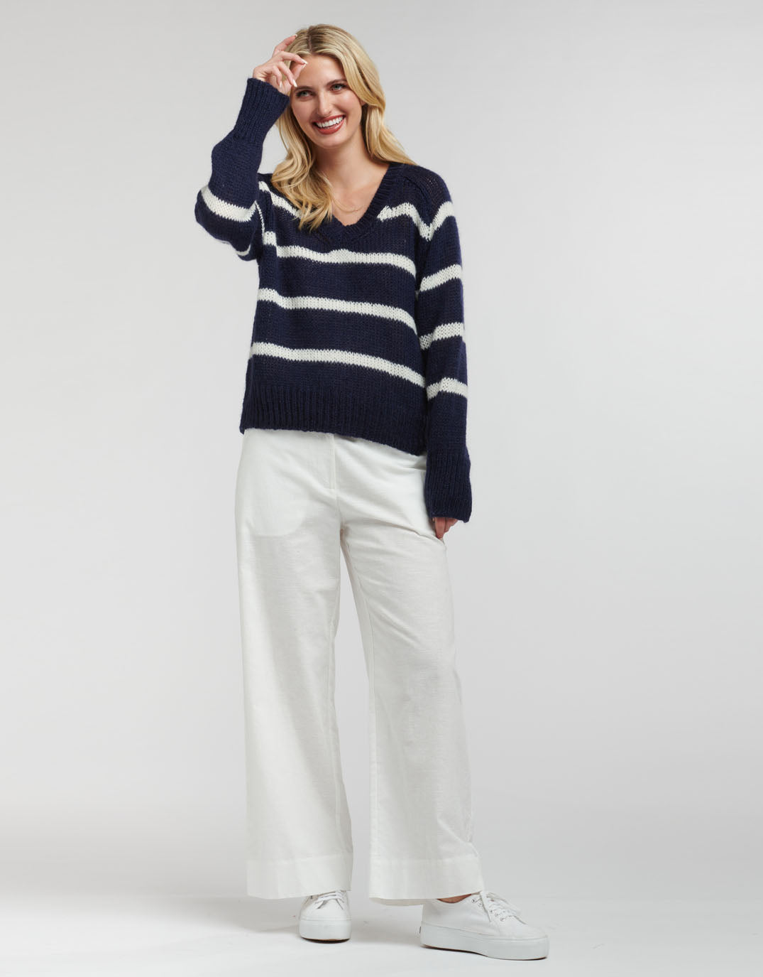 Spencer Stripe Mohair Blend Knit - Navy/White