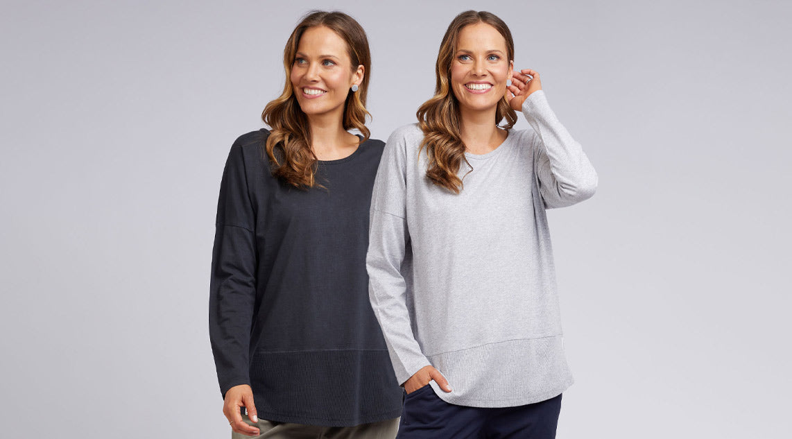 White and Co Women's Tops Elm Long Sleeve Rib Tees - 2 for $80 EUR Sale