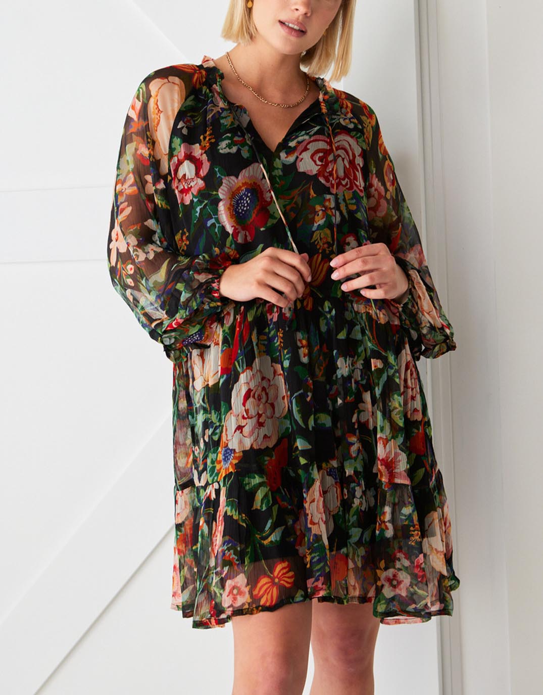 Florence Floral Tiered Dress - Black