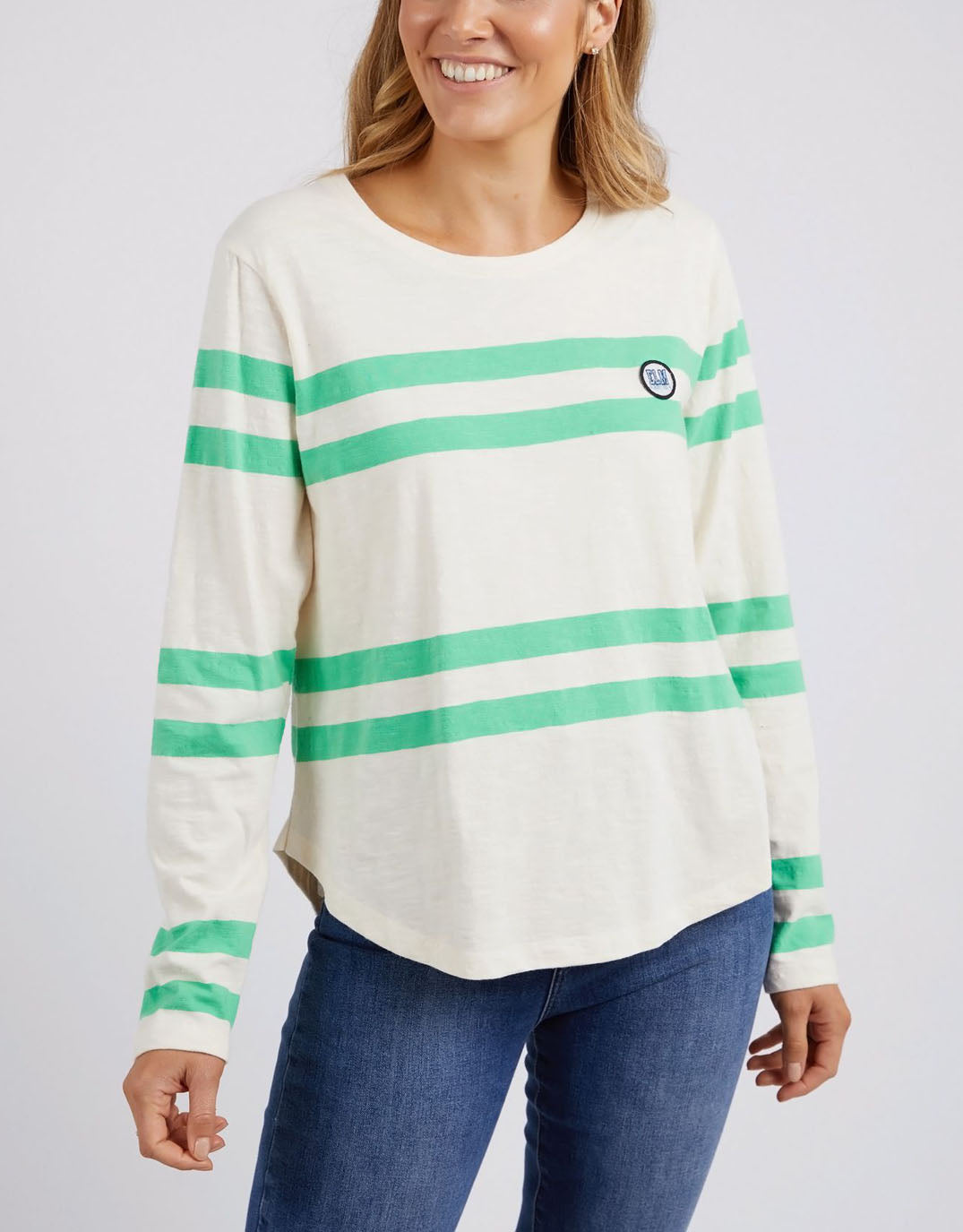 Allegra Long Sleeve Tee - Meadow/Vintage White Stripe