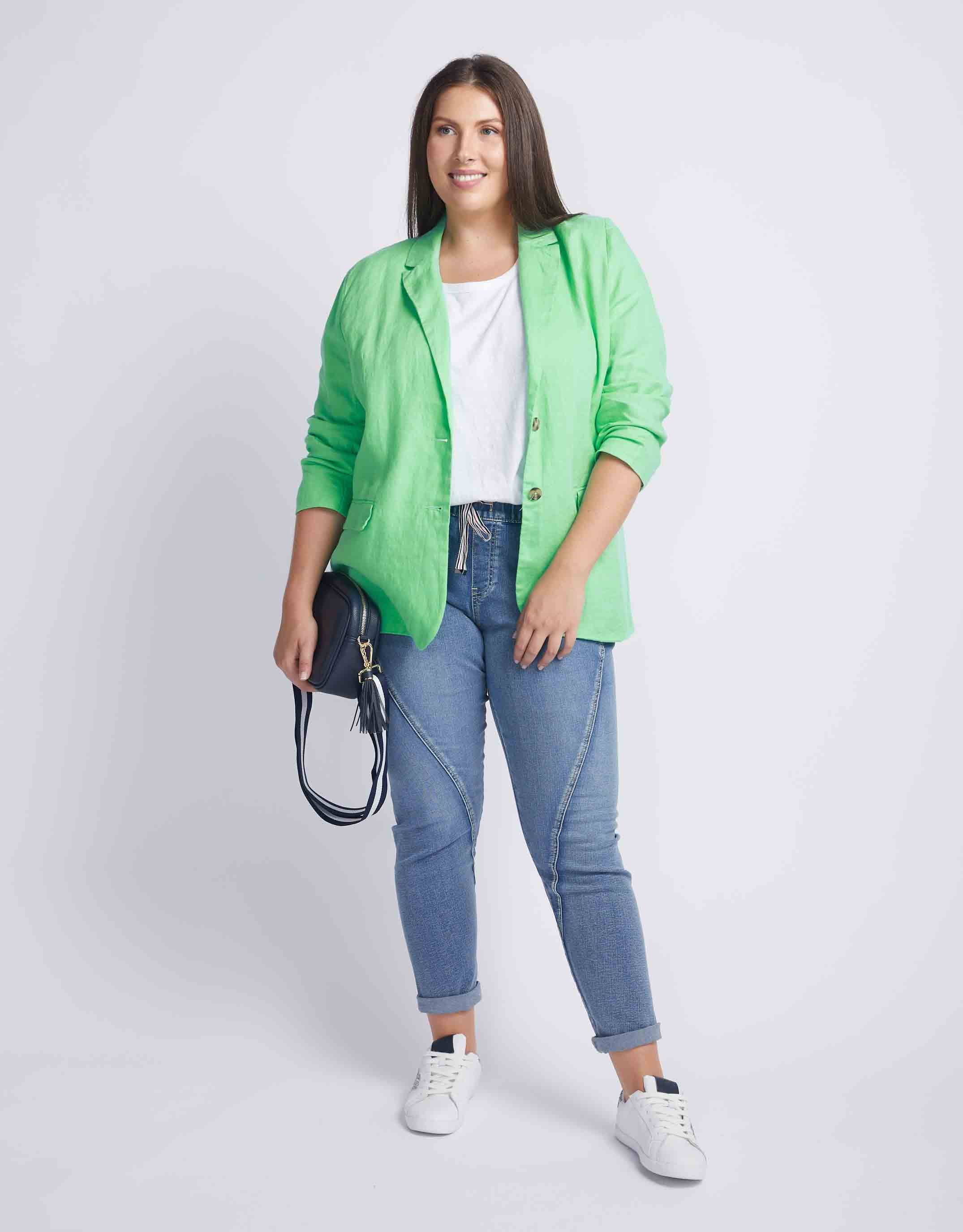 Millie Linen Blazer - Bright Lime Green