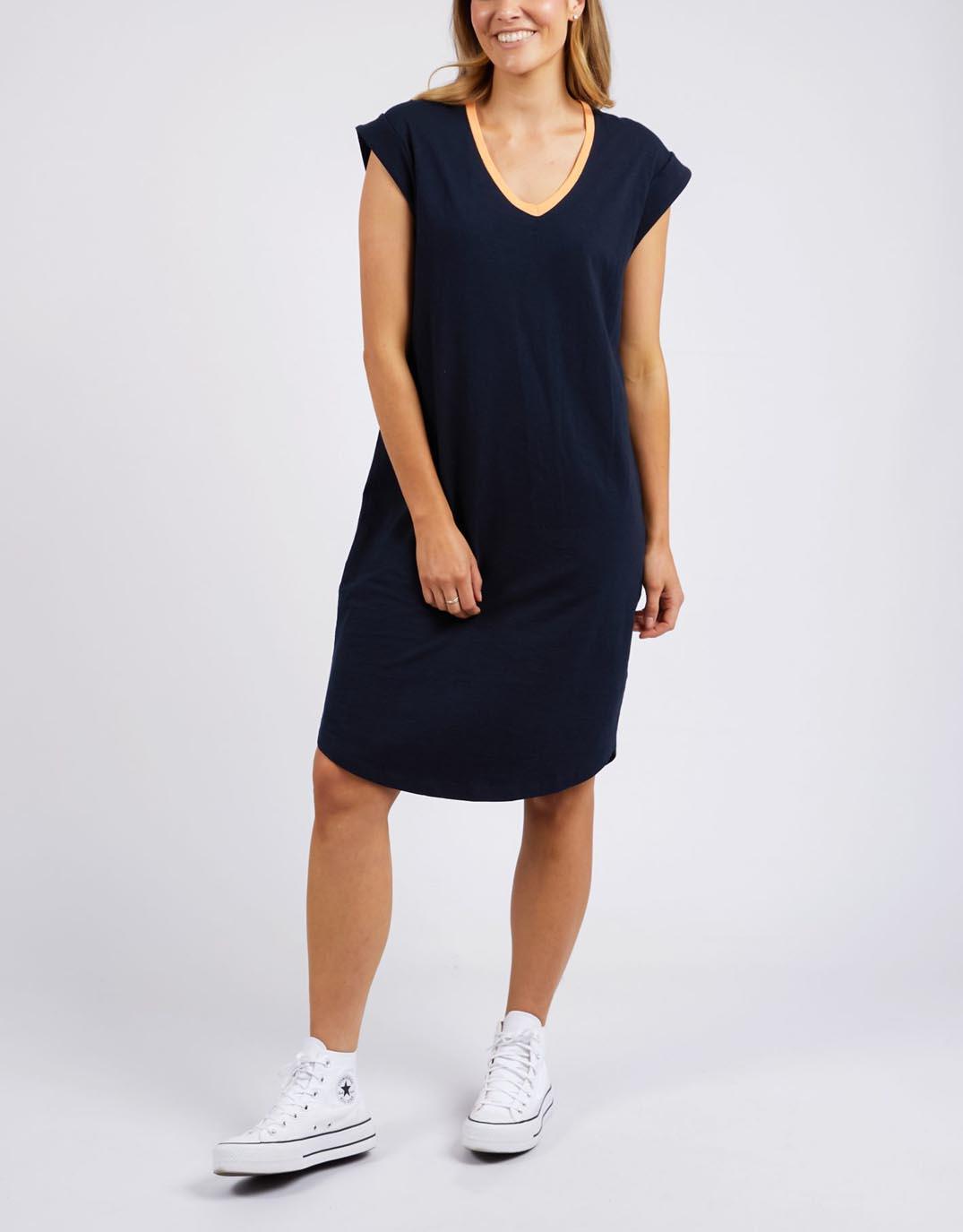 Sunshine Tee Dress - Navy with Mango Bind