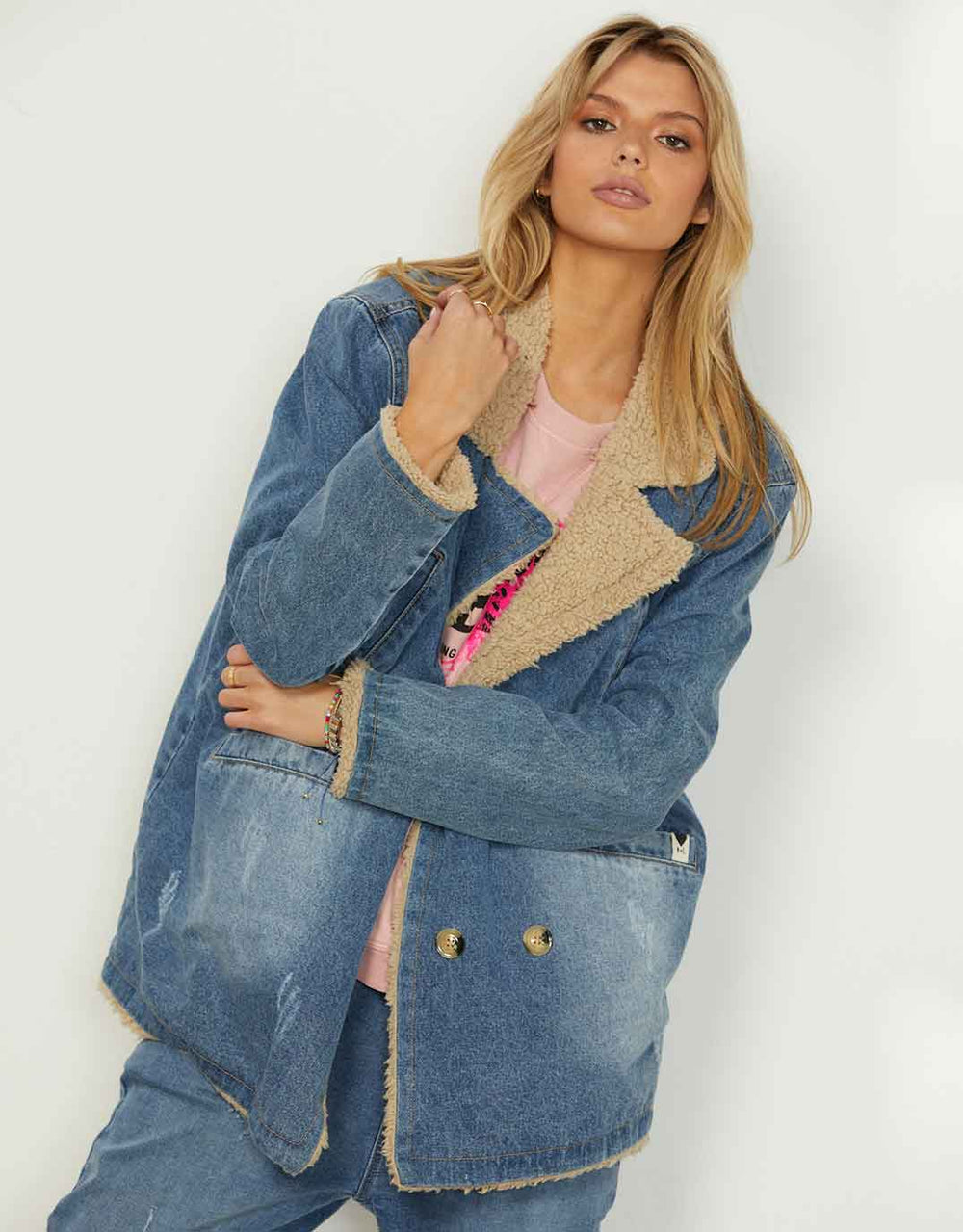 Teddy Lined Denim Jacket - Denim