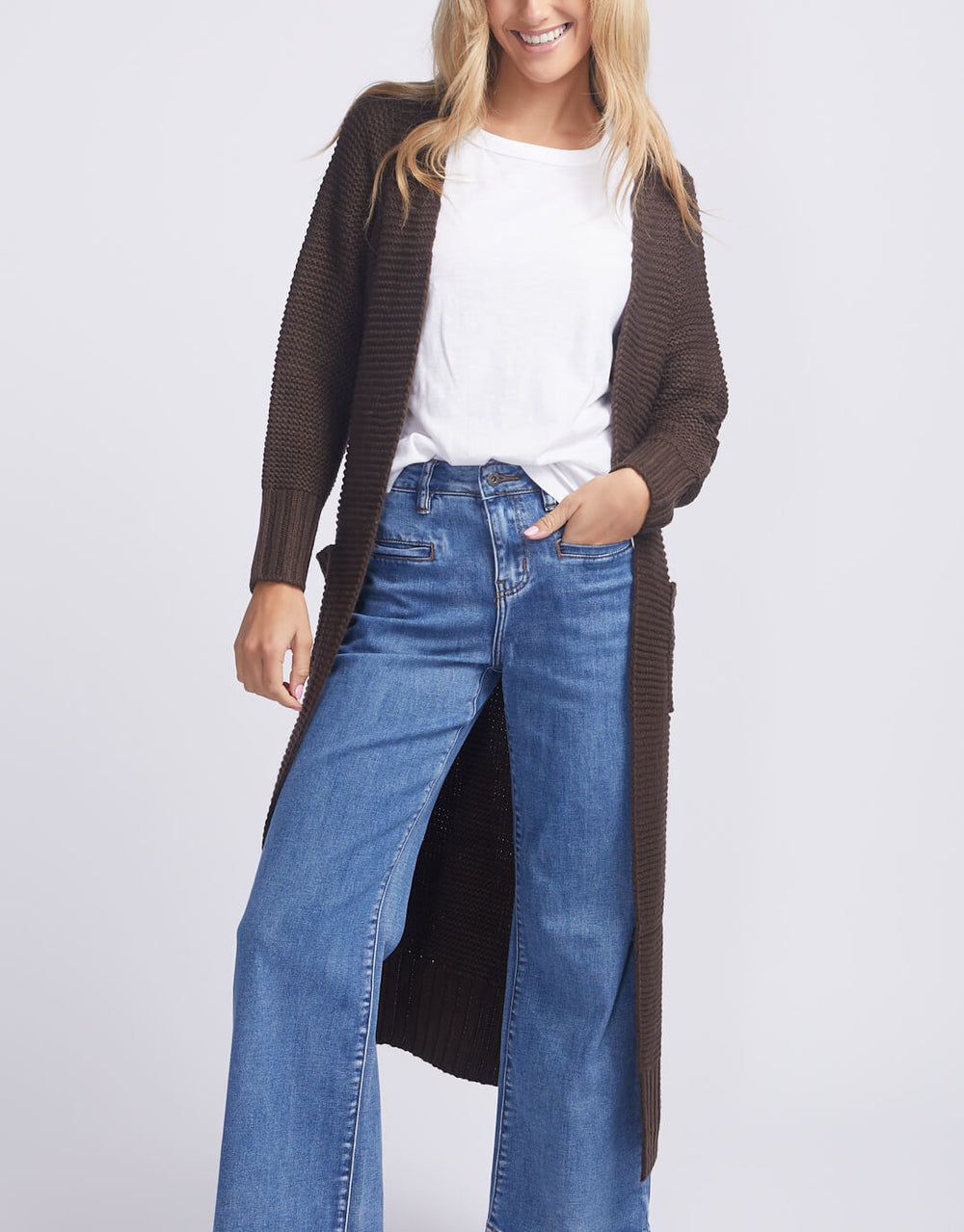 Long Sleeve Belted Cardigan - Coffee Bean