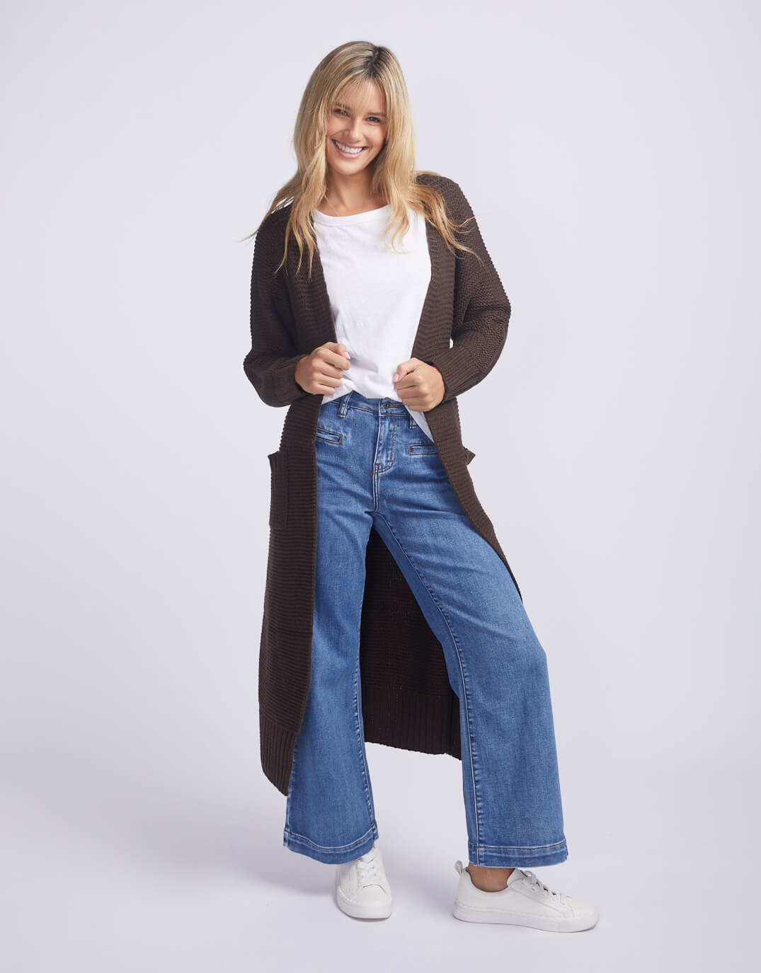 Long Sleeve Belted Cardigan - Coffee Bean