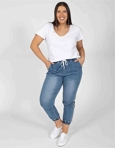 Plus Size River Denim Jogger Tide Blue