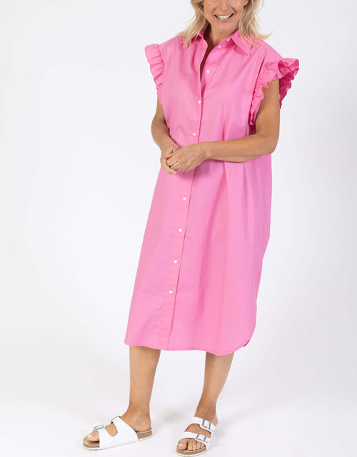 The Ruffle Sleeve Shirt Dress - Pink