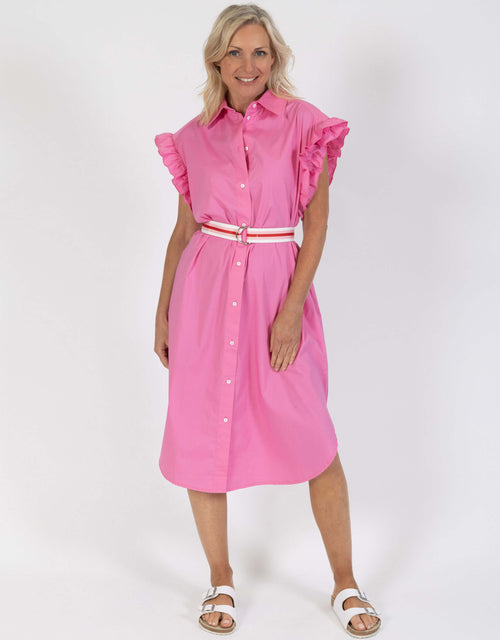 The Ruffle Sleeve Shirt Dress - Pink
