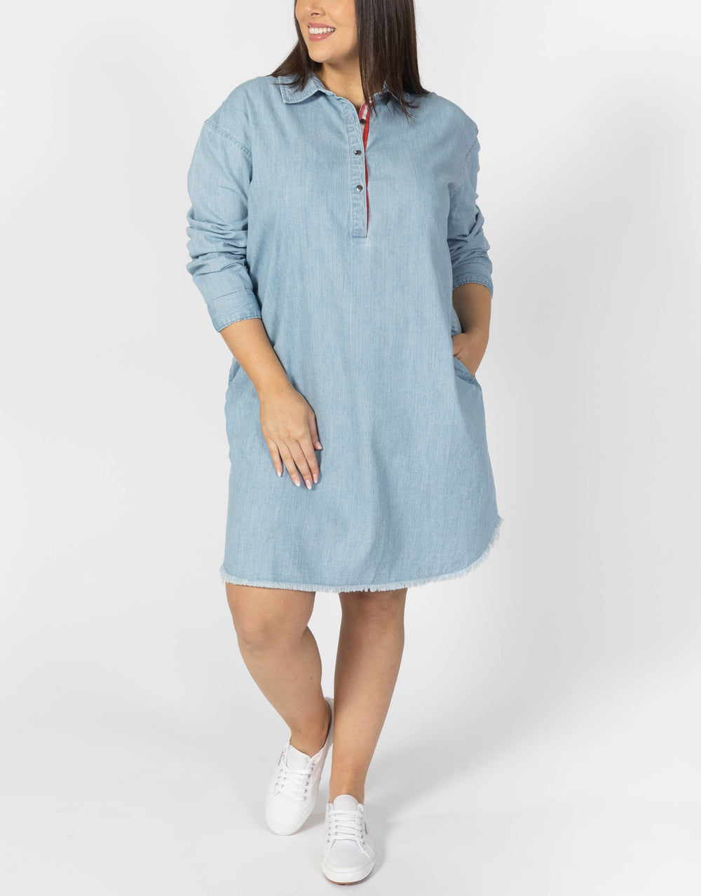 Plus Ruffle Hem Denim Dress