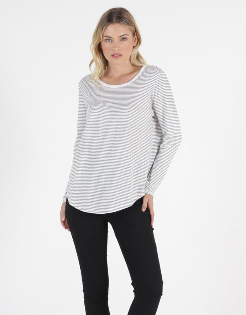 Plus Size Megan Long Sleeve Top - White / Black Stripe Betty Basics Plus Size