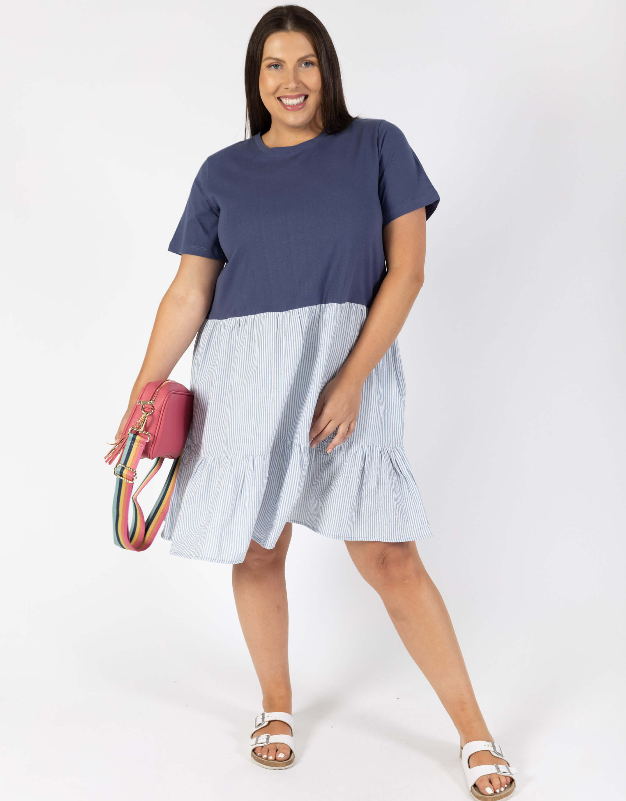 Plus Size Matilda Stripe Dress - Ocean Blue/White Stripe