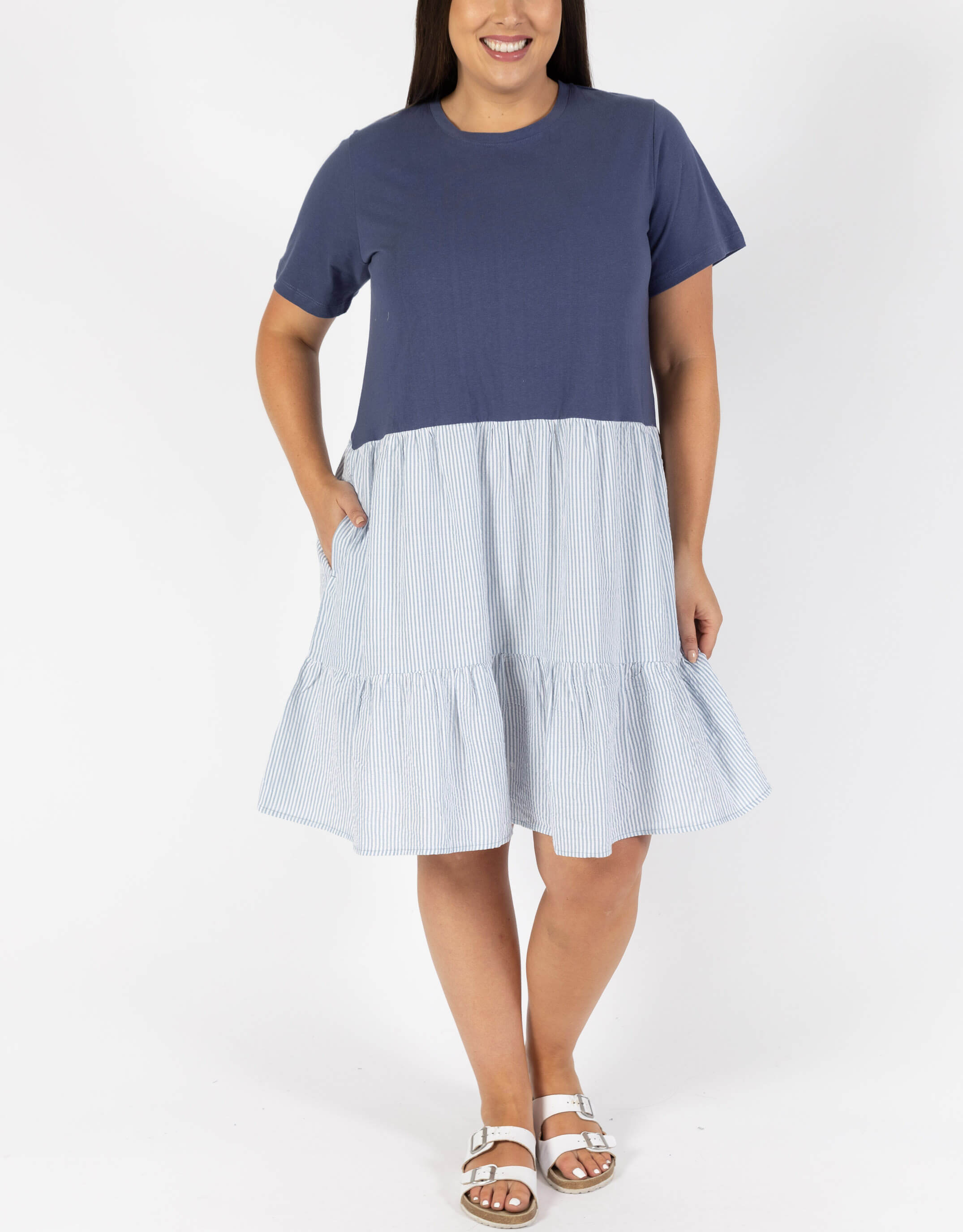 Plus Size Matilda Stripe Dress - Ocean Blue/White Stripe