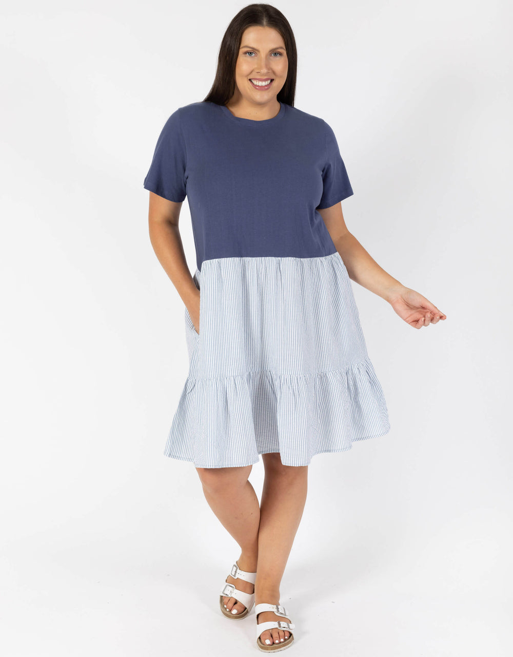 Plus Size Matilda Stripe Dress - Ocean Blue/White Stripe