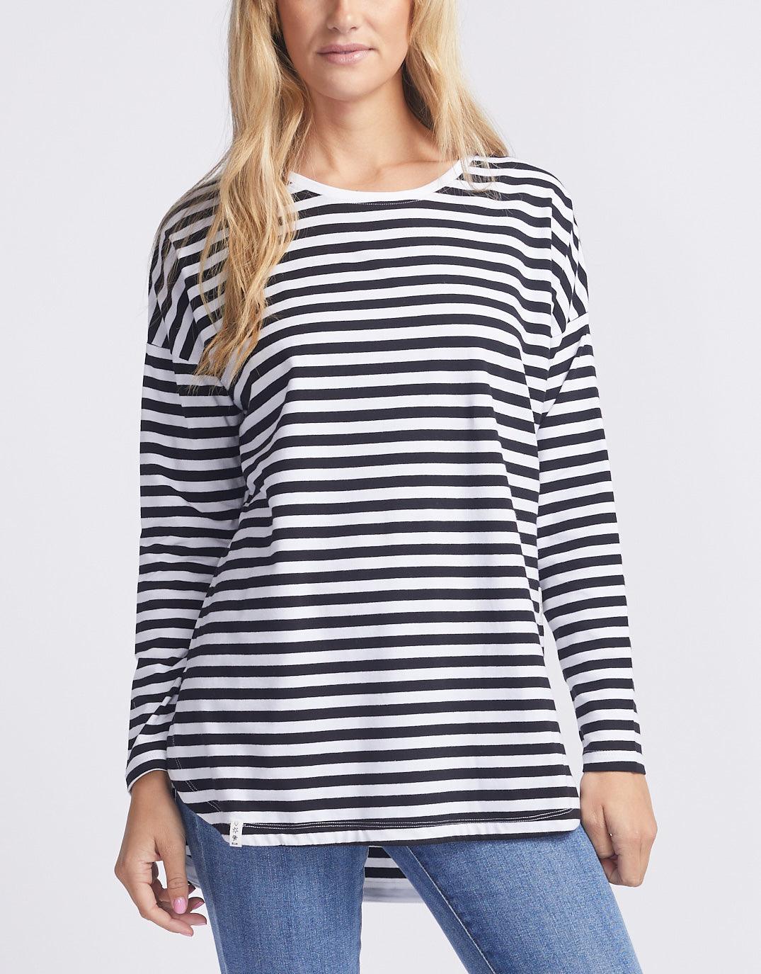 Lauren Stripe Long Sleeve Tee - Black & White Stripe