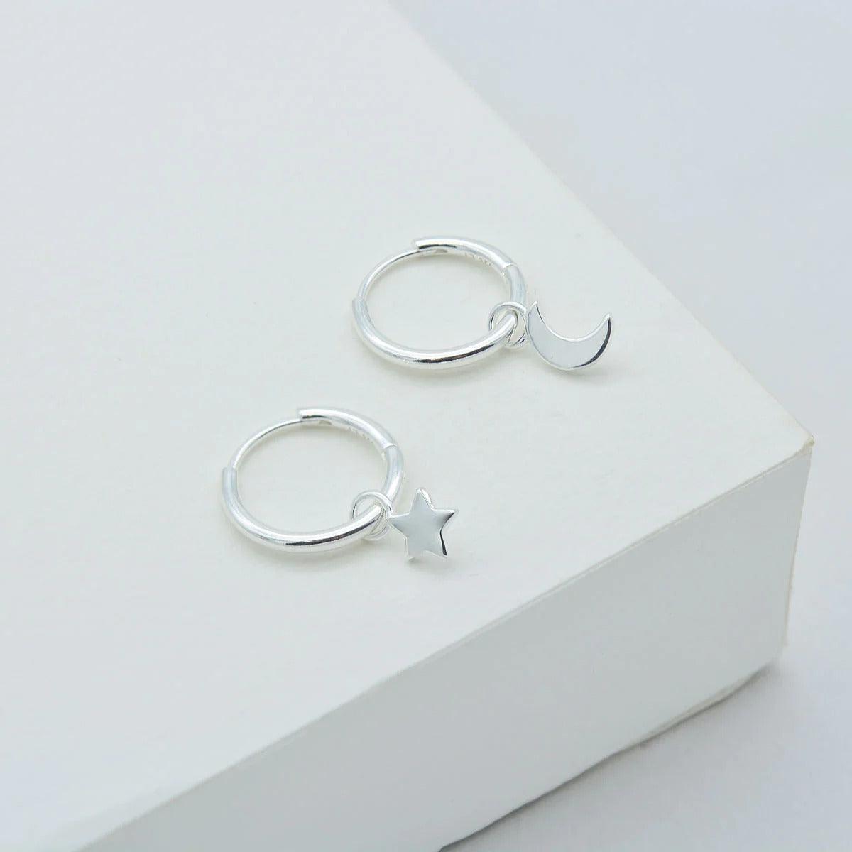 Star & Moon Huggie Hoop Earrings - Sterling Silver