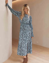 sass-clothing-luna-balloon-sleeve-midi-dress-with-leg-split-blue-animal-womens-clothing
