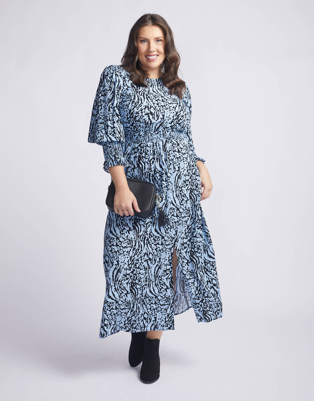 sass-clothing-luna-balloon-sleeve-midi-dress-with-leg-split-blue-animal-womens-plus-size-clothing