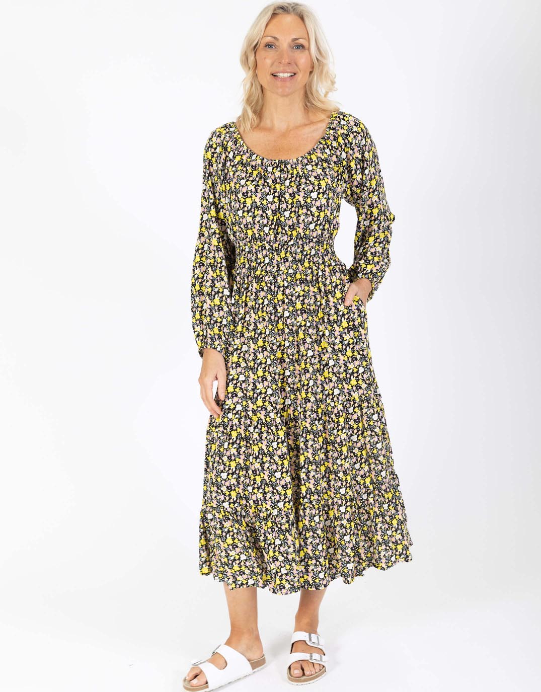 Sloane Midi Dress - Black Floral Ditsy