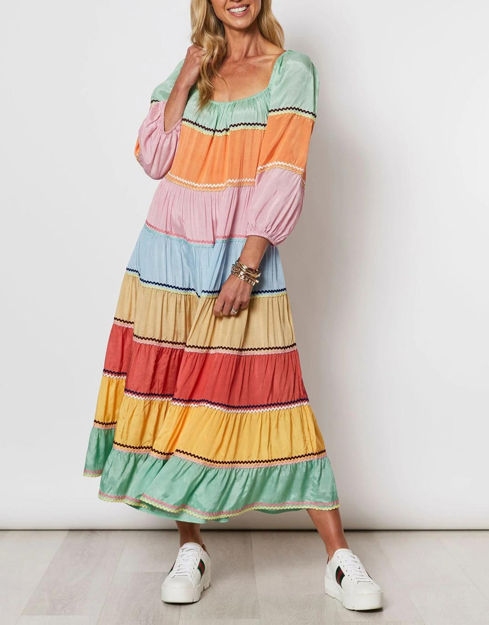 Colour Block Off The Shoulder Dress - Multi