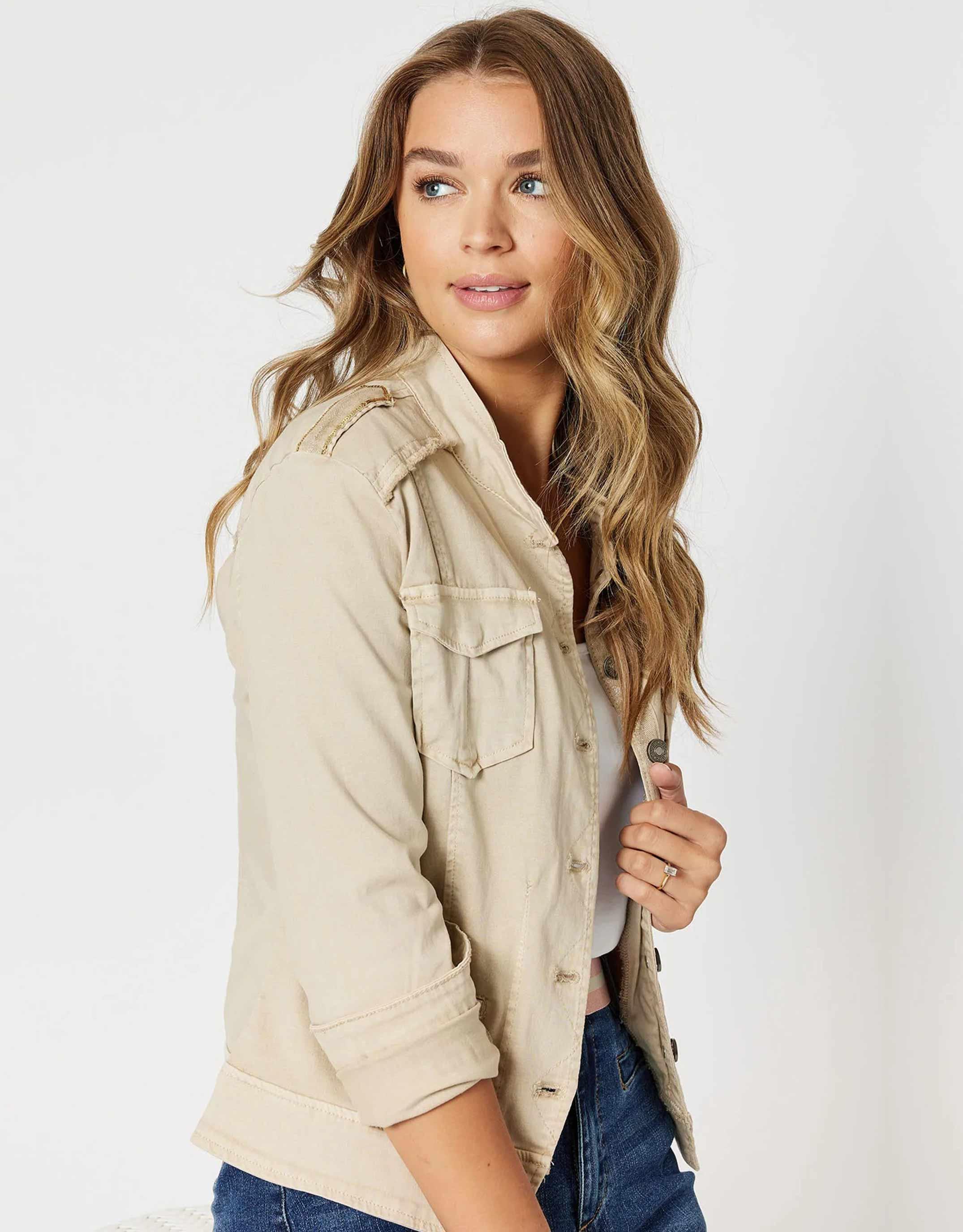 Military Denim Jacket - Natural