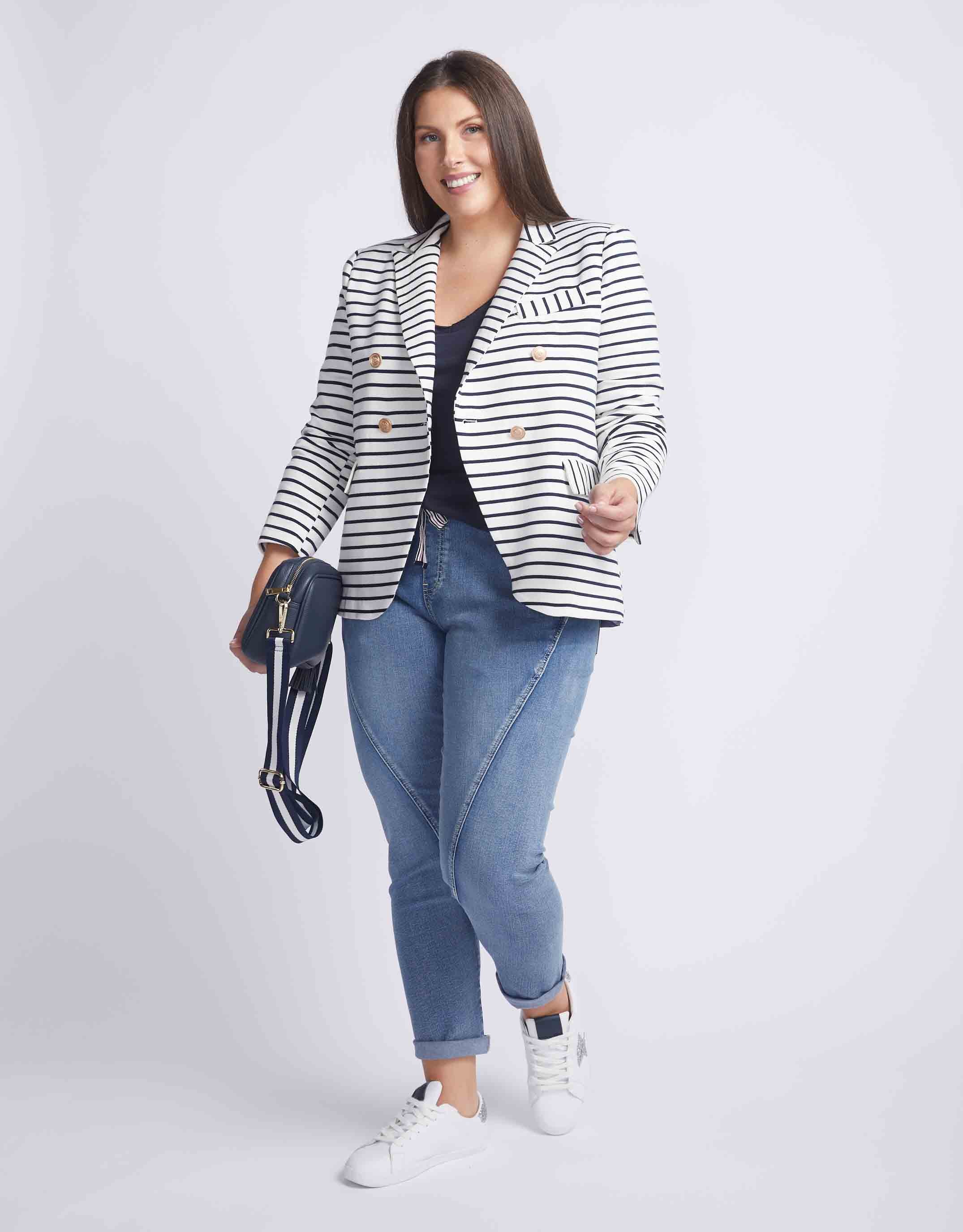 Gordon Smith Laura Stripe Blazer Navy - Plus Size Clothing - paulaglazebrook. Womenswear