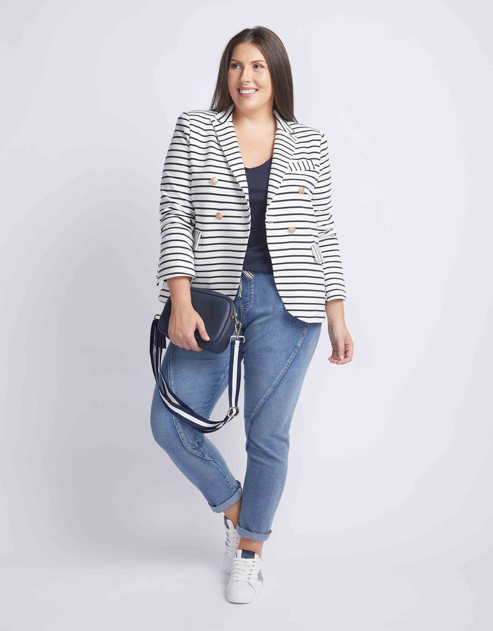 Gordon Smith Laura Stripe Blazer Navy - Plus Size Clothing - paulaglazebrook. Womenswear