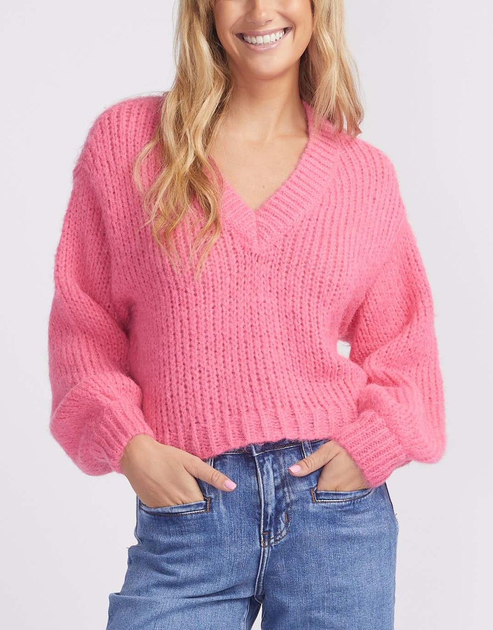 vero-moda-maybe-long-sleeve-v-neck-jumper-hot-pink-womens-clothing