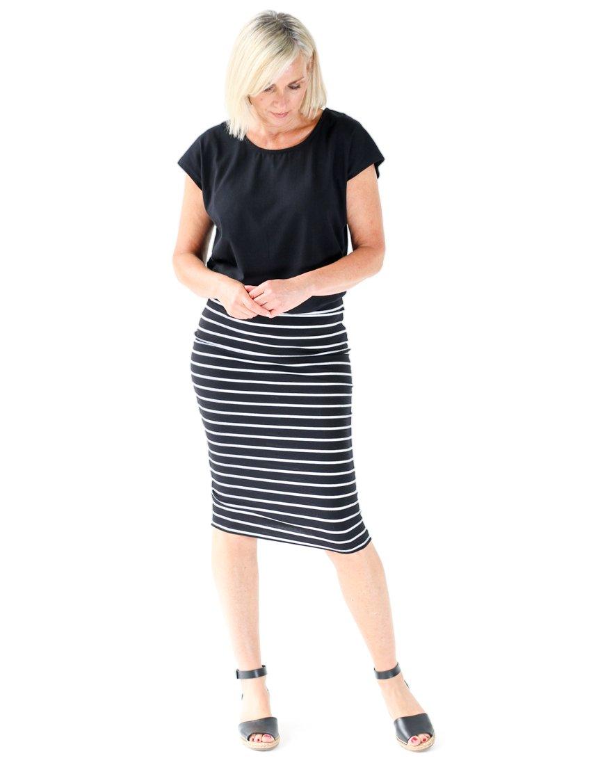 Alicia Midi Skirt - Black/White Stripe Betty Basics