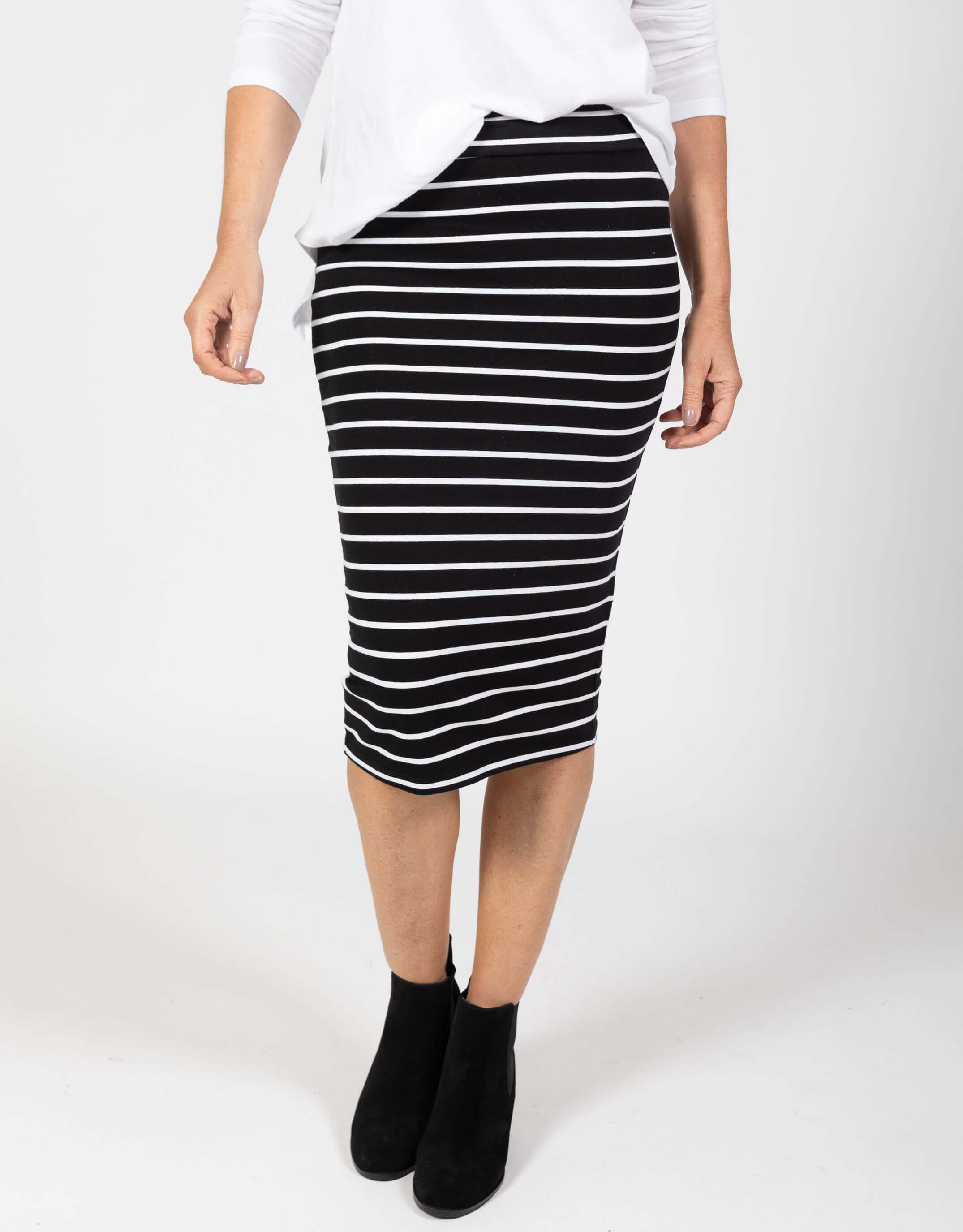 Alicia Midi Skirt - Black/White Stripe