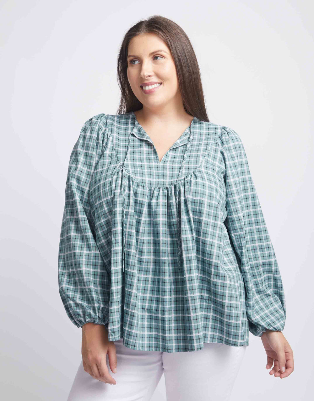 betty-basics-plus-size-cameron-blouse-green-gingham-plus-size-clothing