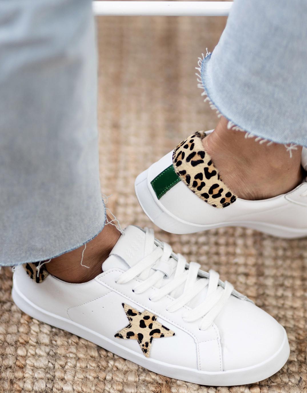 Brooklyn Leather Sneakers - White/Leopard/Emerald