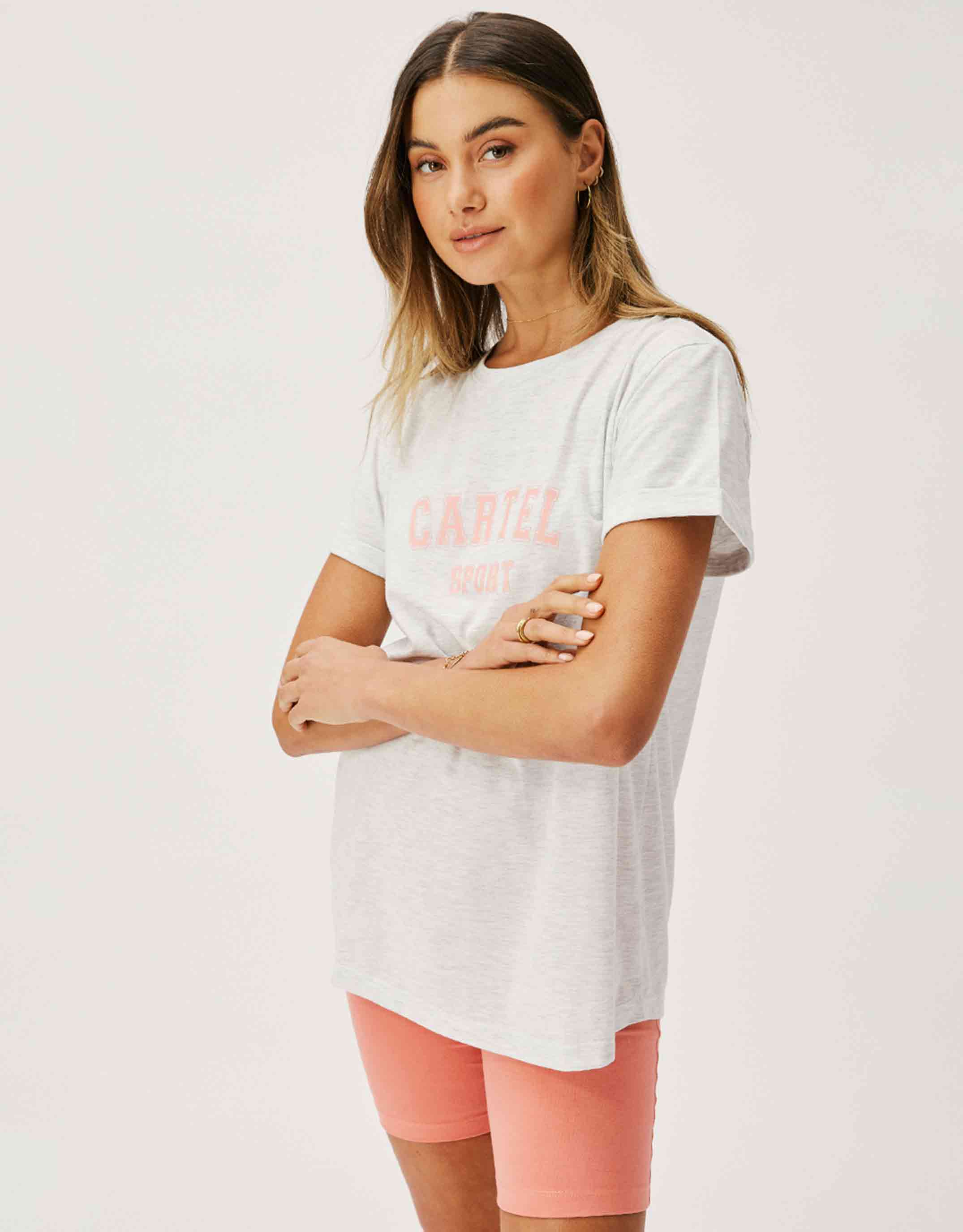 Marlo Tee - Grey Marle/Guava