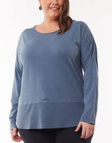 Plus Size Fundamental Long Sleeve Rib Tee - Steel Blue Elm Embrace