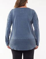 Plus Size Fundamental Long Sleeve Rib Tee - Steel Blue Elm Embrace