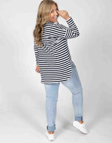 Elm Embrace Plus Size Society Stripe Long Sleeve Tee - Navy/White Stripe | Plus Size Clothing