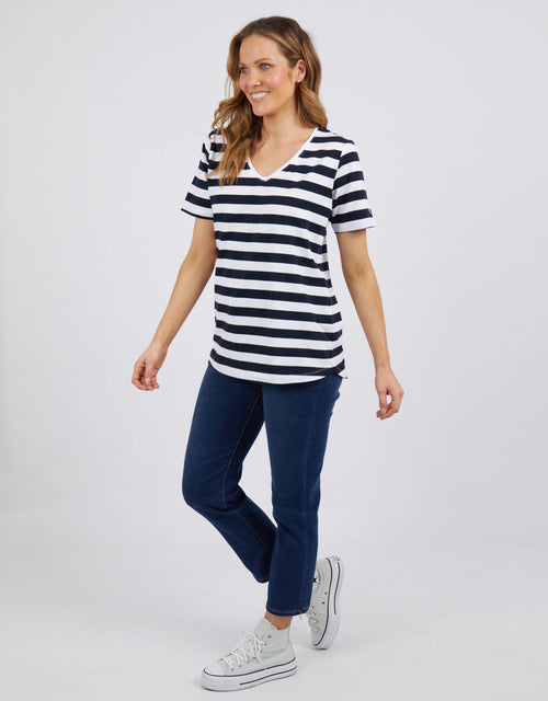 Fortune Stripe Vee Tee - Navy/White Stripe