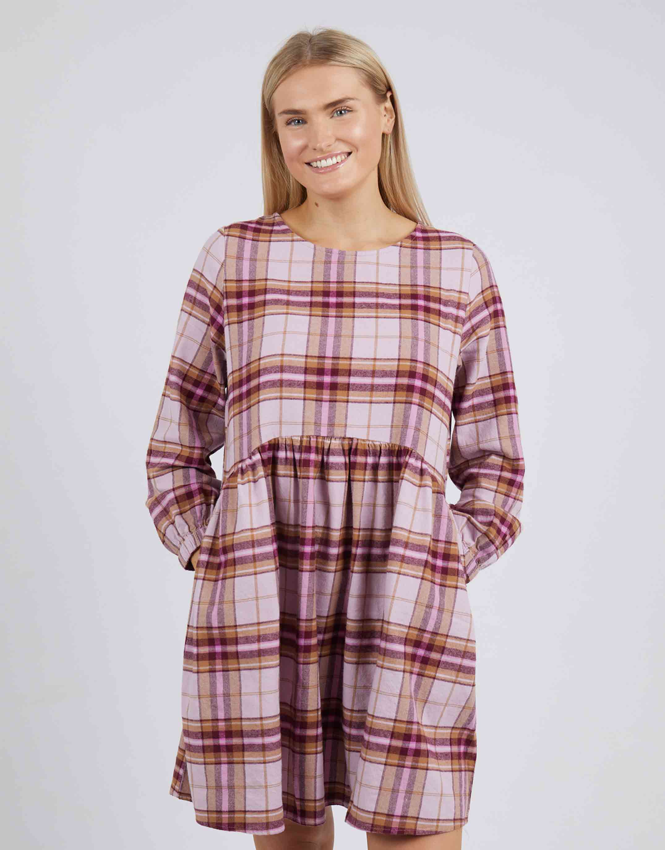 Harriet Check Dress - Heather/Wine/Butterscotch Check