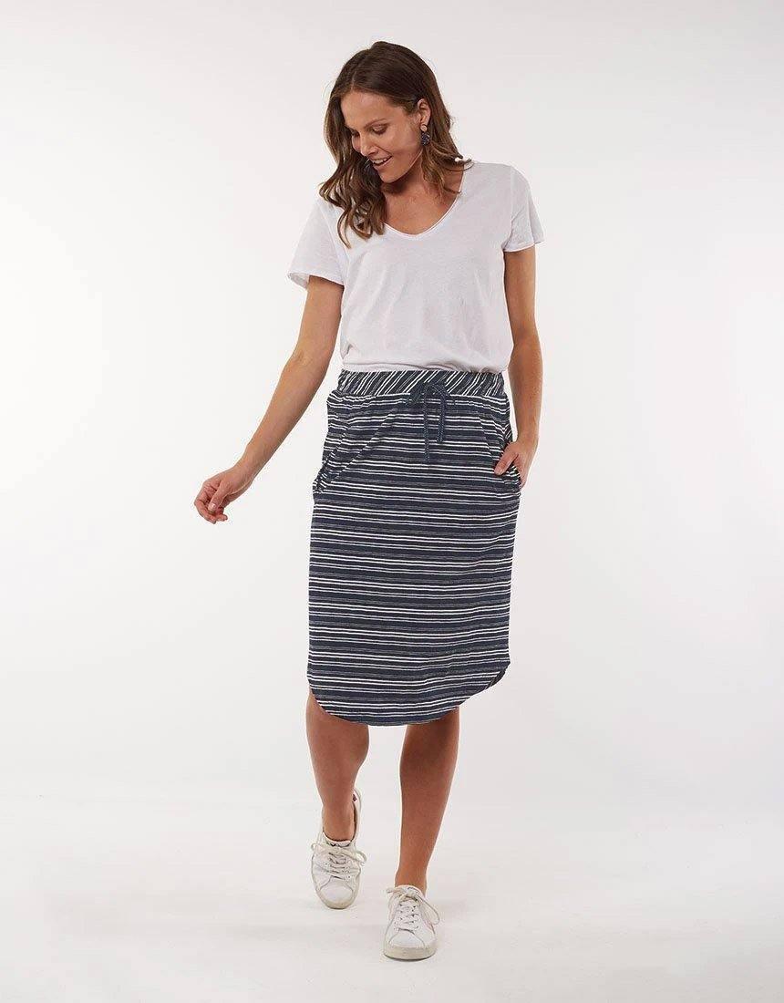 white striped skirt navy blue