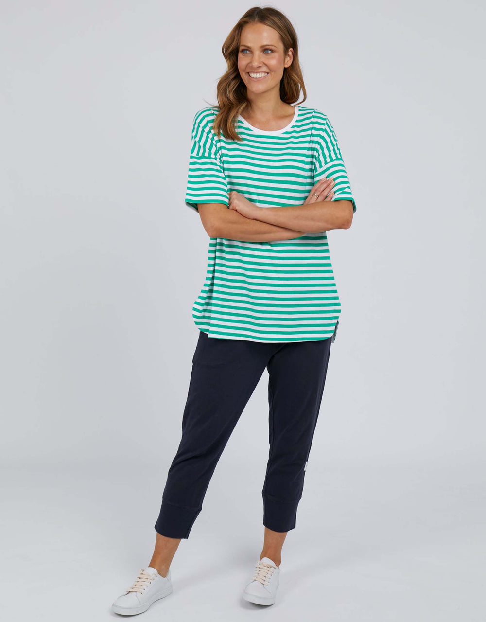 Lauren Stripe Short Sleeve Tee - Bright Green & White Stripe