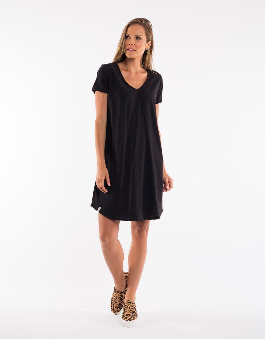 Mary Textured Tee Dress - Solid Black Elm- cotton dresses