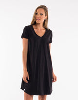Mary Textured Tee Dress - Solid Black Elm- cotton dresses