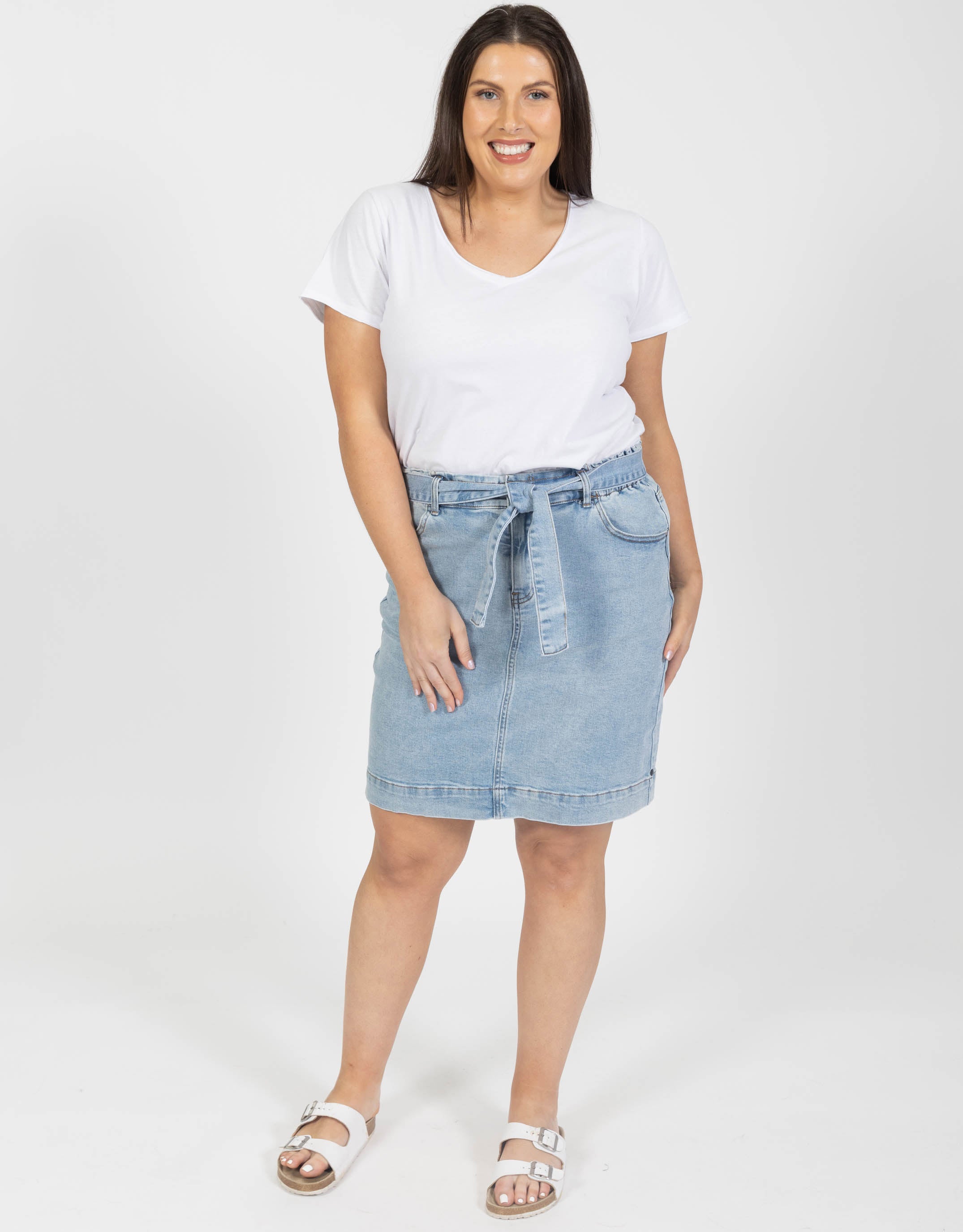 Elm Plus Size Gracie Denim Skirt - Mid Blue Denim | Plus Size Clothing