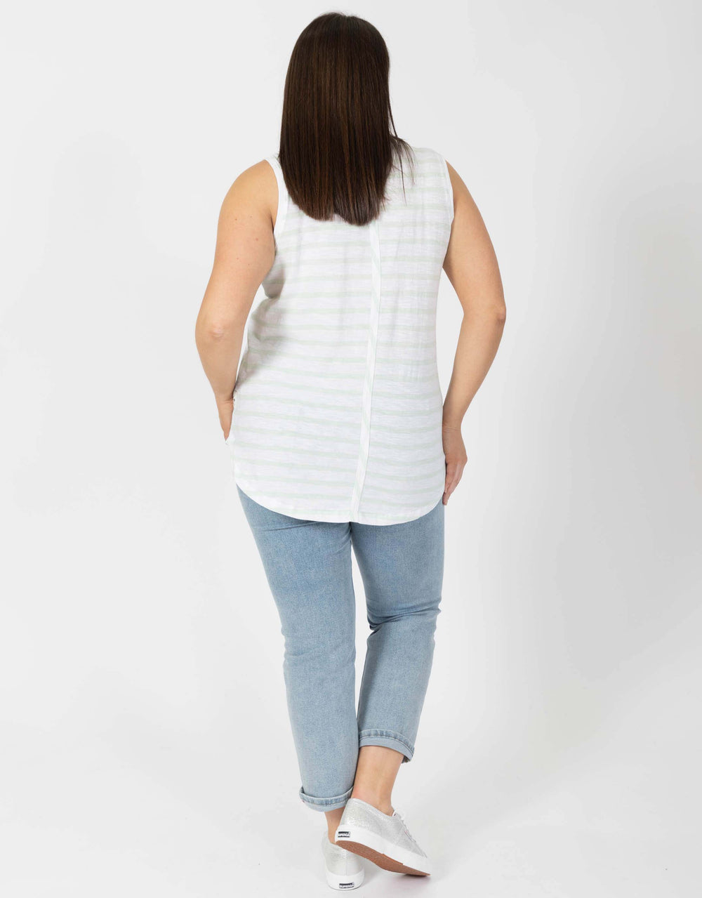 Elm Plus Size Scoop Tank - White/Opal Blue Stripe | Curve Tank | Plus Size Clothing