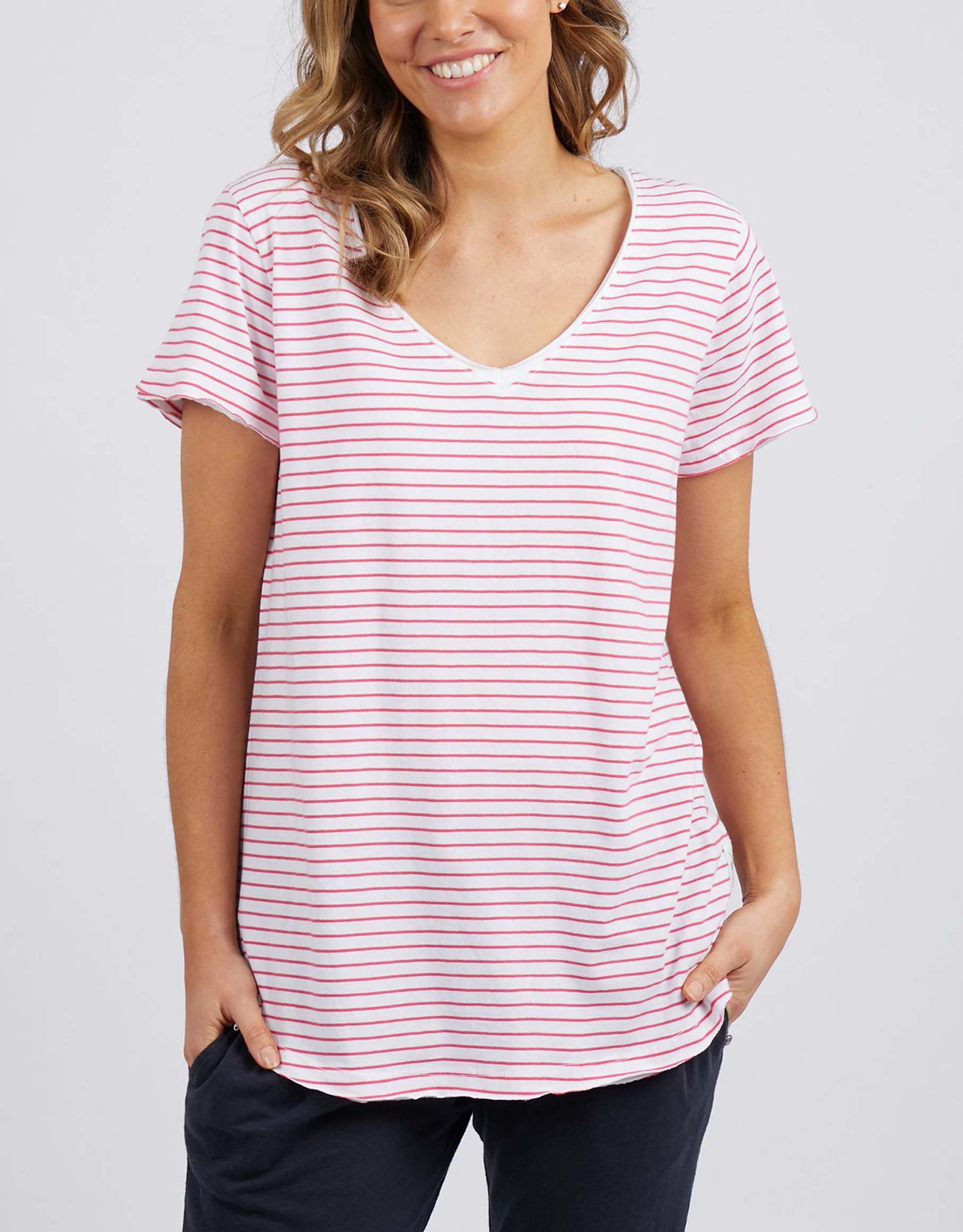 Remi Stripe Tee - White/Watermelon Stripe