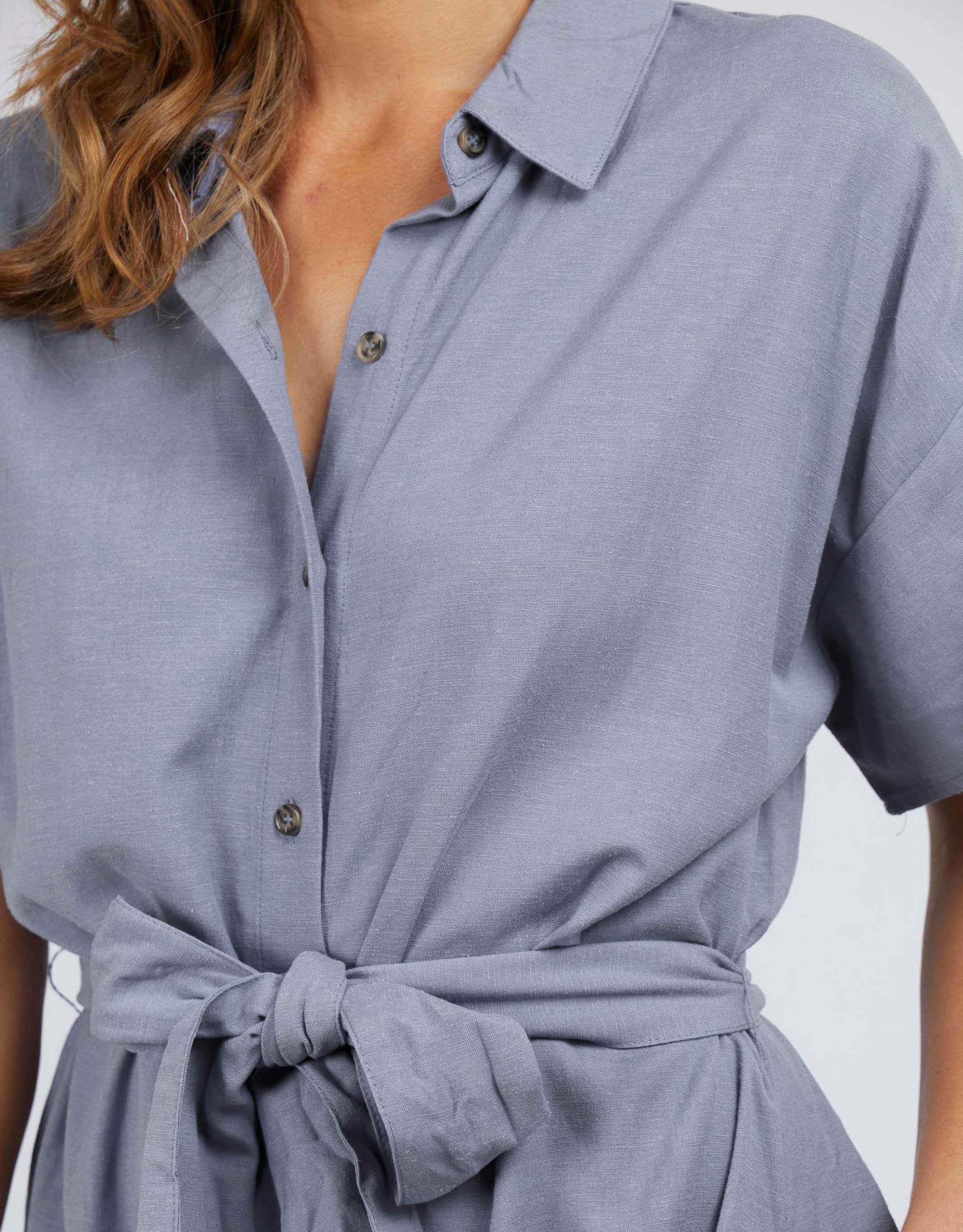 Sage Relaxed Shirt Dress - Ocean Blue