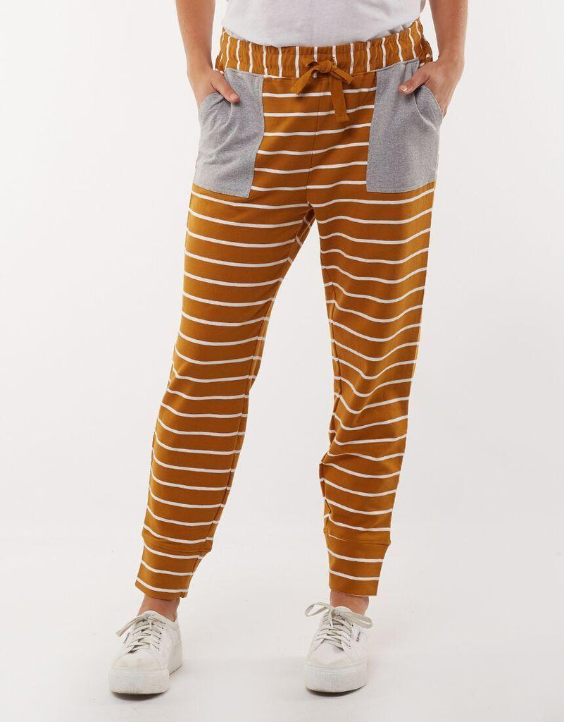 mustard and white striped pants