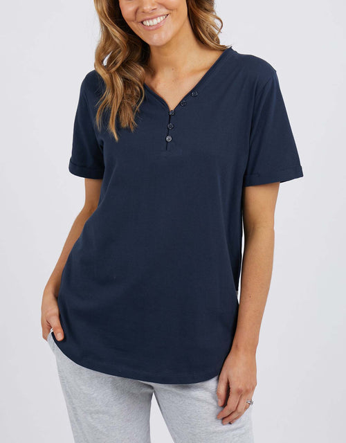 Suzie Short Sleeve Button Henley - Navy