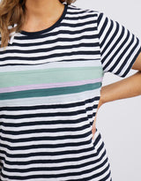 Time And Place Dress - Navy/White Stripe With Moss/Lilac