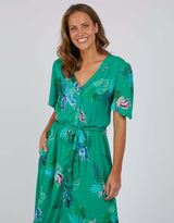 Tropicana Midi Dress - Bright Green Tropical Print