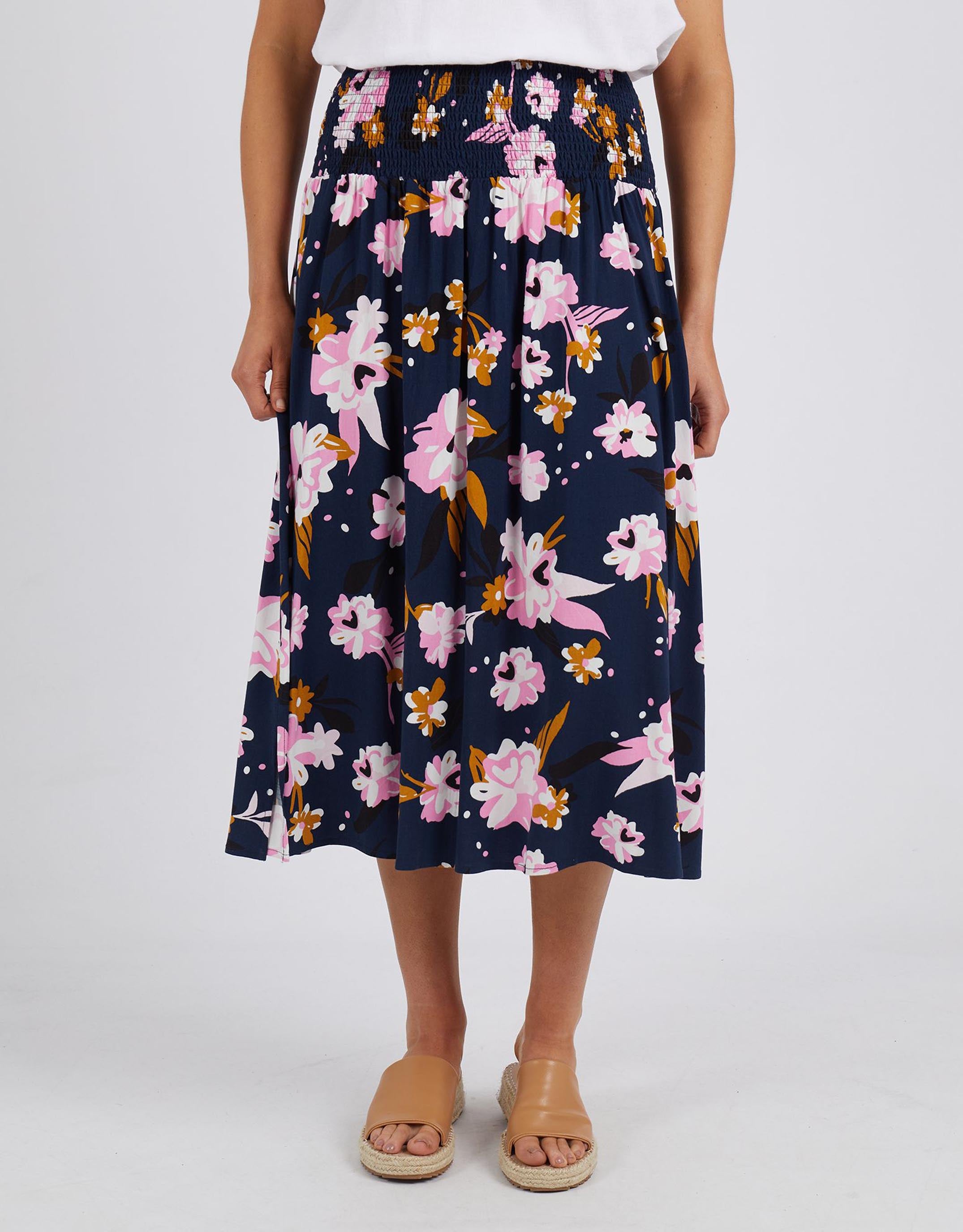 Valentina Shirred Skirt - Navy Floral